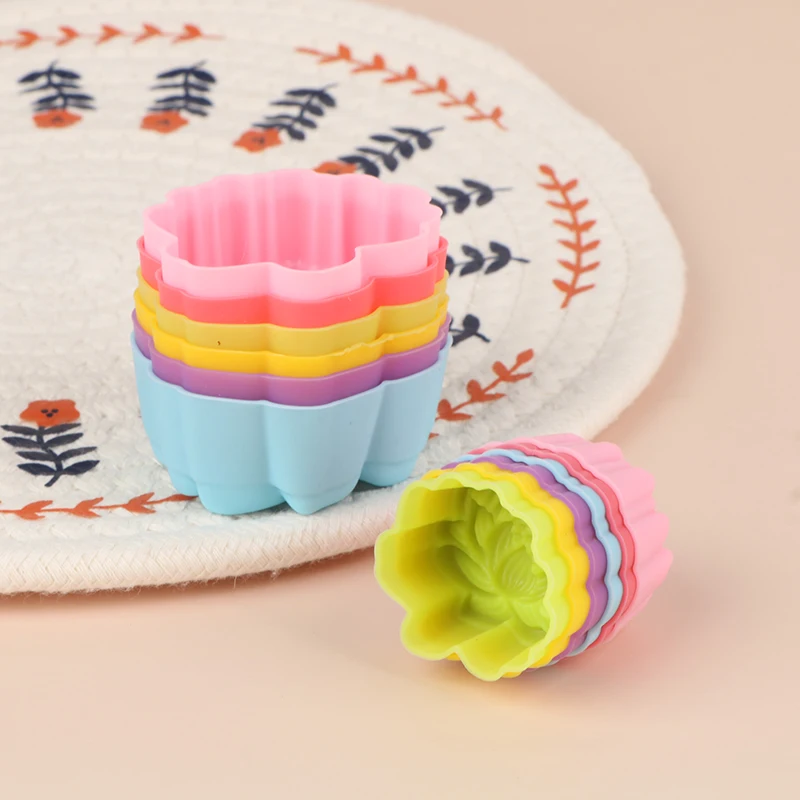 Cetakan kue silikon teratai 5 buah 3/5cm cetakan kue Muffin Kue antilengket dan cetakan kue silikon tahan panas dapat digunakan kembali
