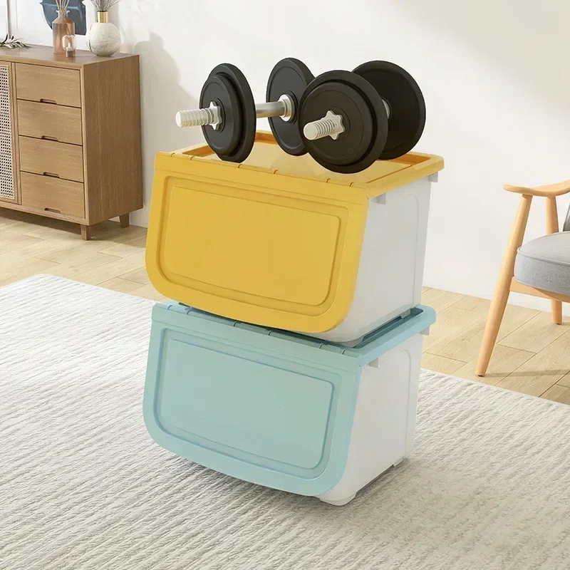 

Yellow children's toy storage box Plastic front open household storage box Clothes and sundries sorting box Durable