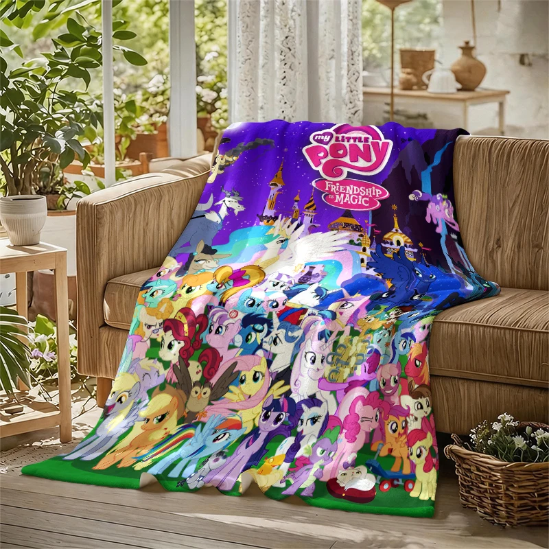 M-My Cartoon P-Pony L-Little Flannel Blanket Warm Soft Halloween Christmas Couch Warm Cozy Decorative Decor Gift for All Season