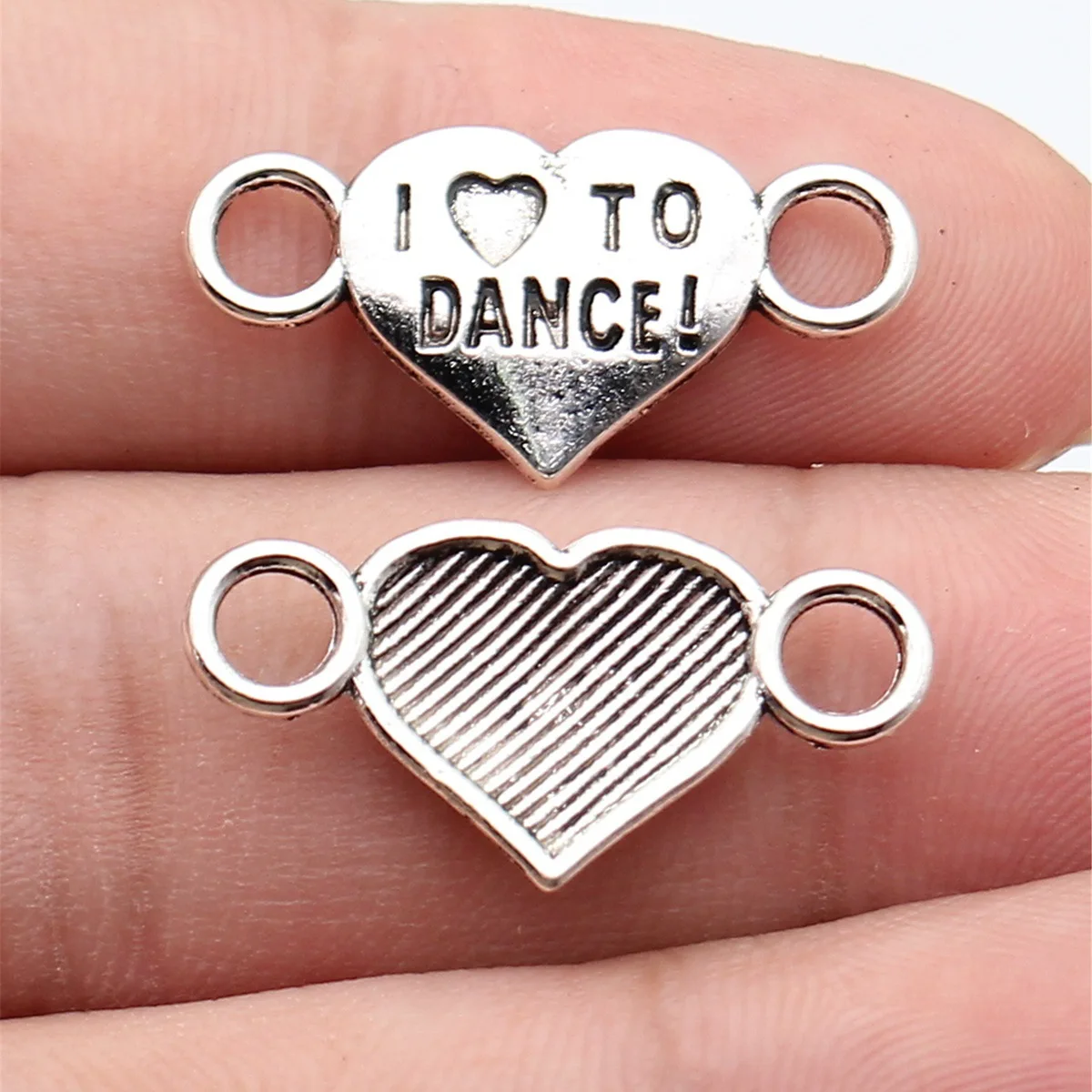 WYSIWYG 20pcs 25x13mm Antique Silver Color I Love Dancing Heart-Shaped Connector For DIY Jewelry Making