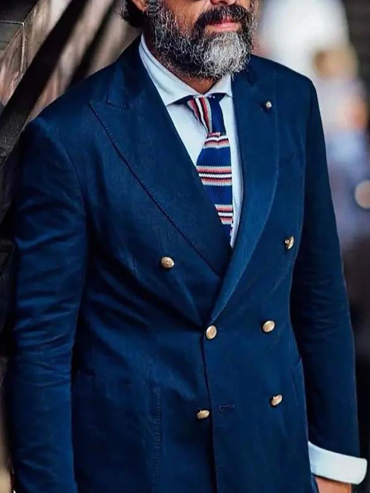 

Men's British Elegant Lapel Double Breasted Suit Navy Blue Casual Long Sleeve Autumn Blazer Jacket Business Daily Office Jackets