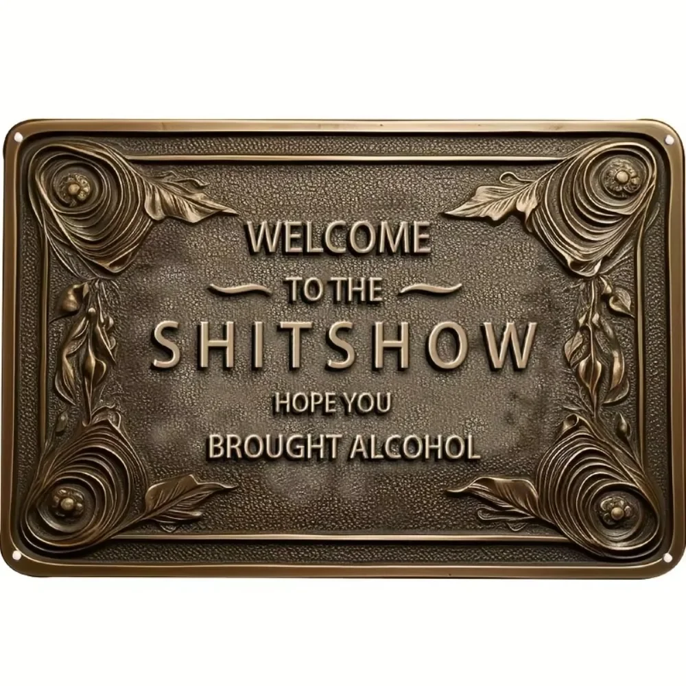 لافتة حائط من القصدير "مرحبًا بكم" من BARDECORPRO |   1 قطعة، تصميم عتيق مضحك |   ألومنيوم كثيف منقوش، مثالي للحانات والمحلات التجارية والساحات