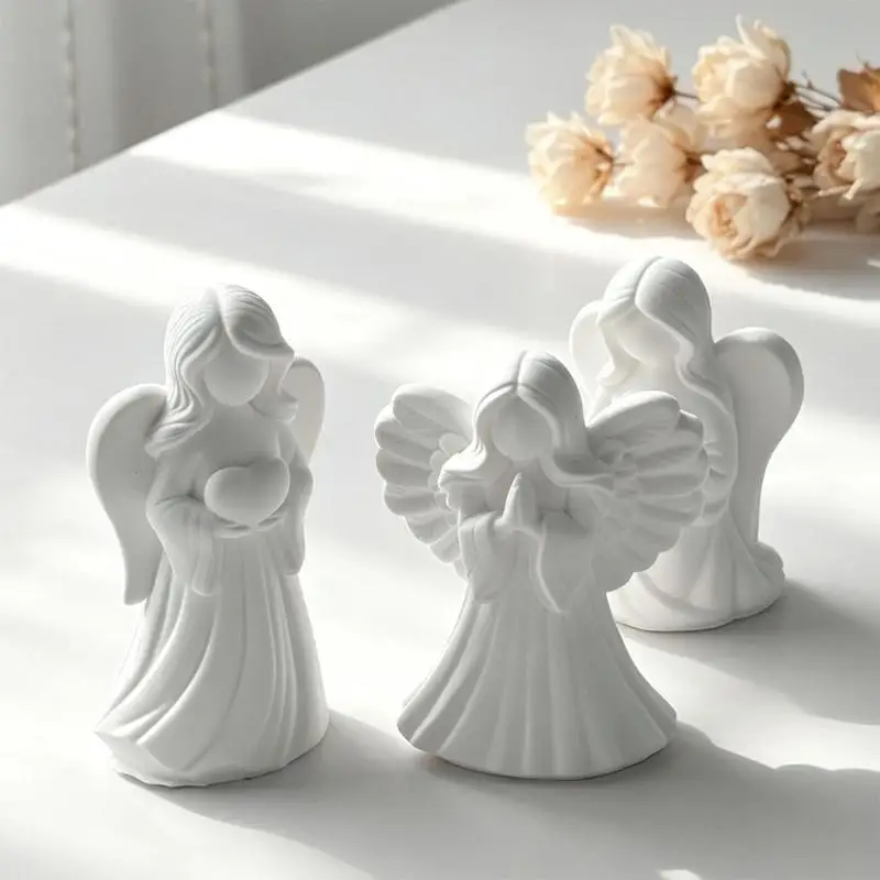 E8BD Angel Molds with Dimensional Wing and Draped Robe Detail, Flexible Silicone for Controlled Casting Release