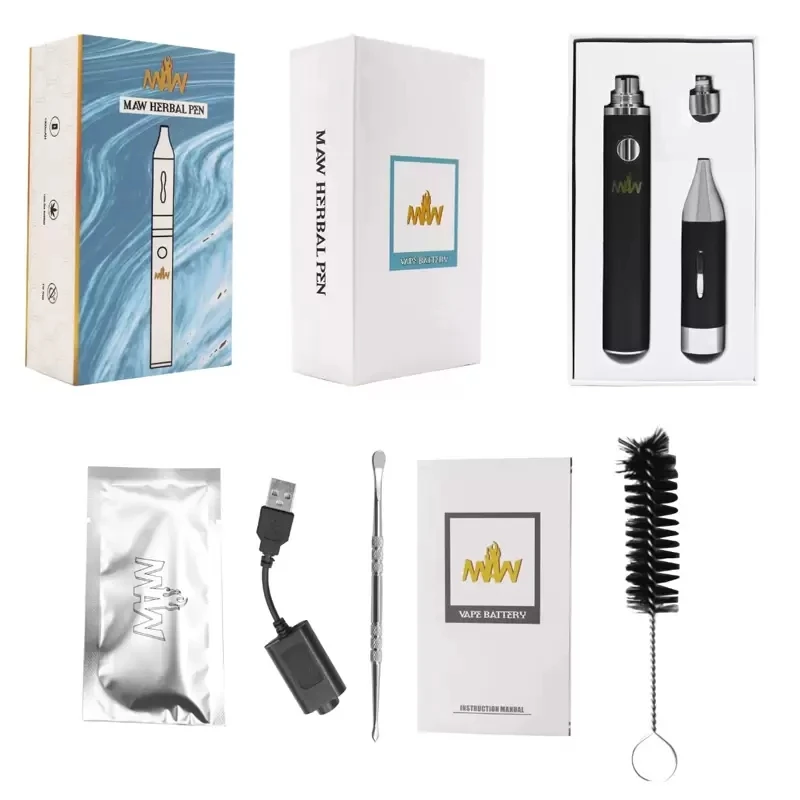 MAW Slim Ervas Starter Kit Caneta Vape com 2-em-1 Substituível Bobina de Donut ajuste Da Bateria 1300mAh eGo Atomizadores Cera Erva Seca Vaporizador