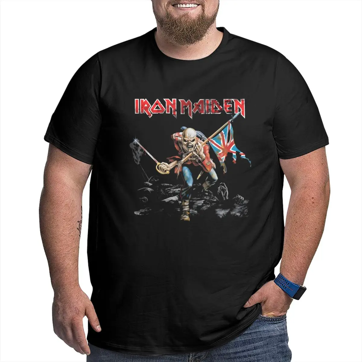 Men Ironmaiden Heavy Metal Band T Shirt Vintage Big Size O-neck Cotton Custom Sleeve Tee Shirt