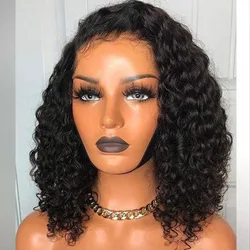 8 10 12 14 16 Inch Short Bob Human Hair 180 Density Lace Front Wigs Hair 13X4 Water Wave Lace Frontal Wigs Deep Curly Wig Women