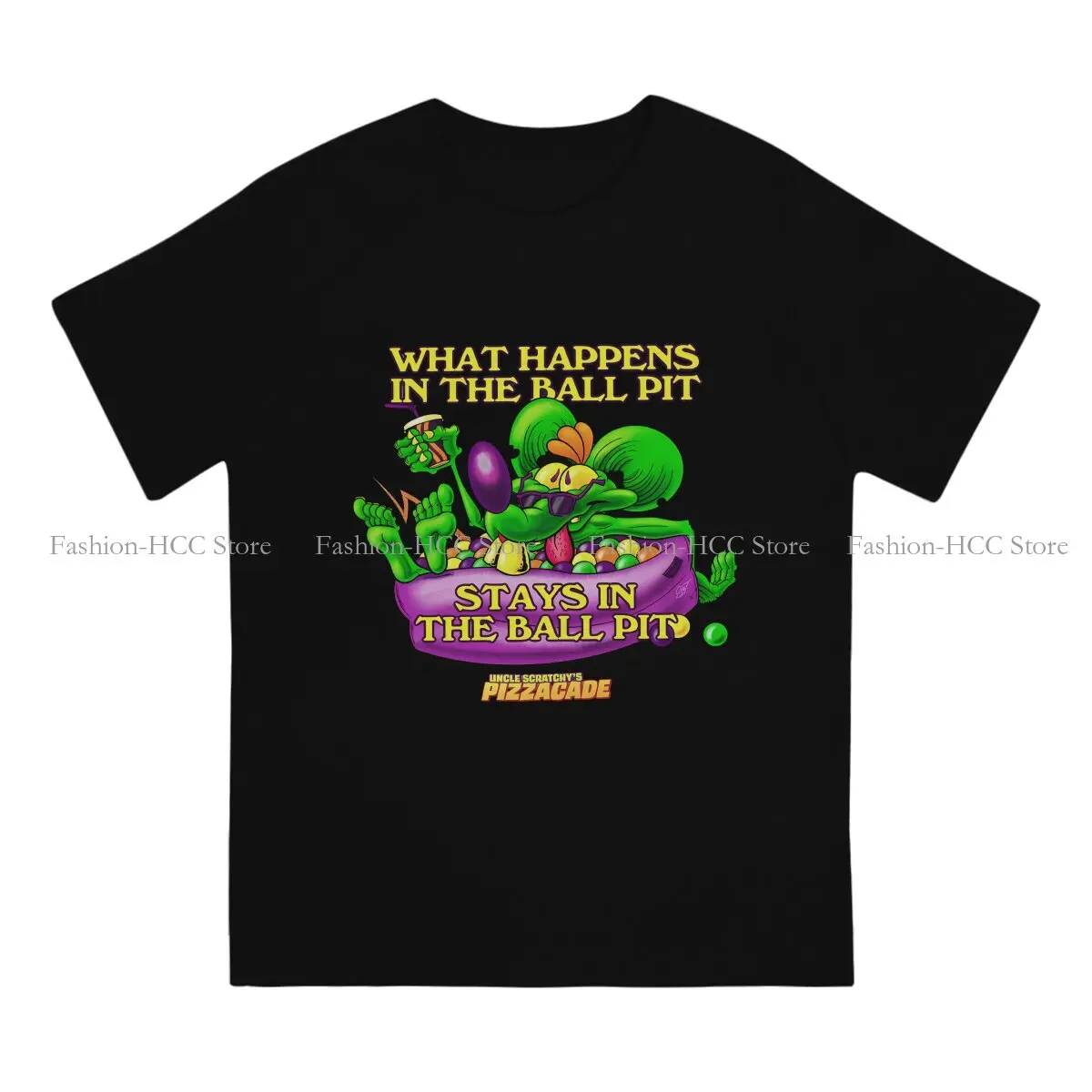 Ball Pit Rules of Uncle Scratchy's Pizzacade Hip Hop Polyester TShirt Rat Fink Style Tops Comfortable T Shirt Male Tee