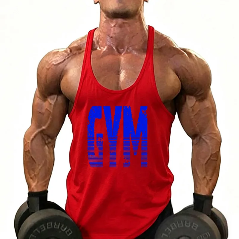 Men's Running Vests Cotton Gym Letters Y-Back Bodybuilding Tank Tops Muscle Workout Athletic Sleeveless Shirts Fitness Singlets
