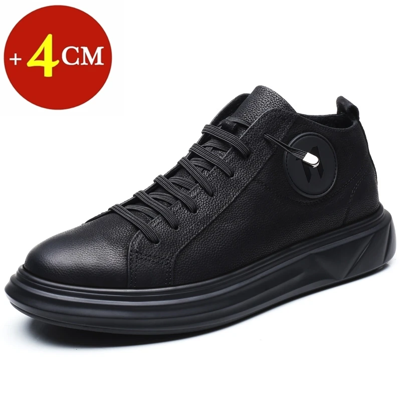 

Winter/Spring Elevator Shoes Men Boots Increase 4cm Lift Sneakers Genuine Leather Heightening Casual Shoes Warm Height Boots