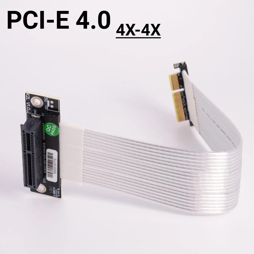 Silver-Plated PCIe X4 Riser Cable 90 Right Angle PCIe 4.0 X4 to X4 Adapter Cable 64Gbps PCI Express 4X Card GPU Ribbon Extension
