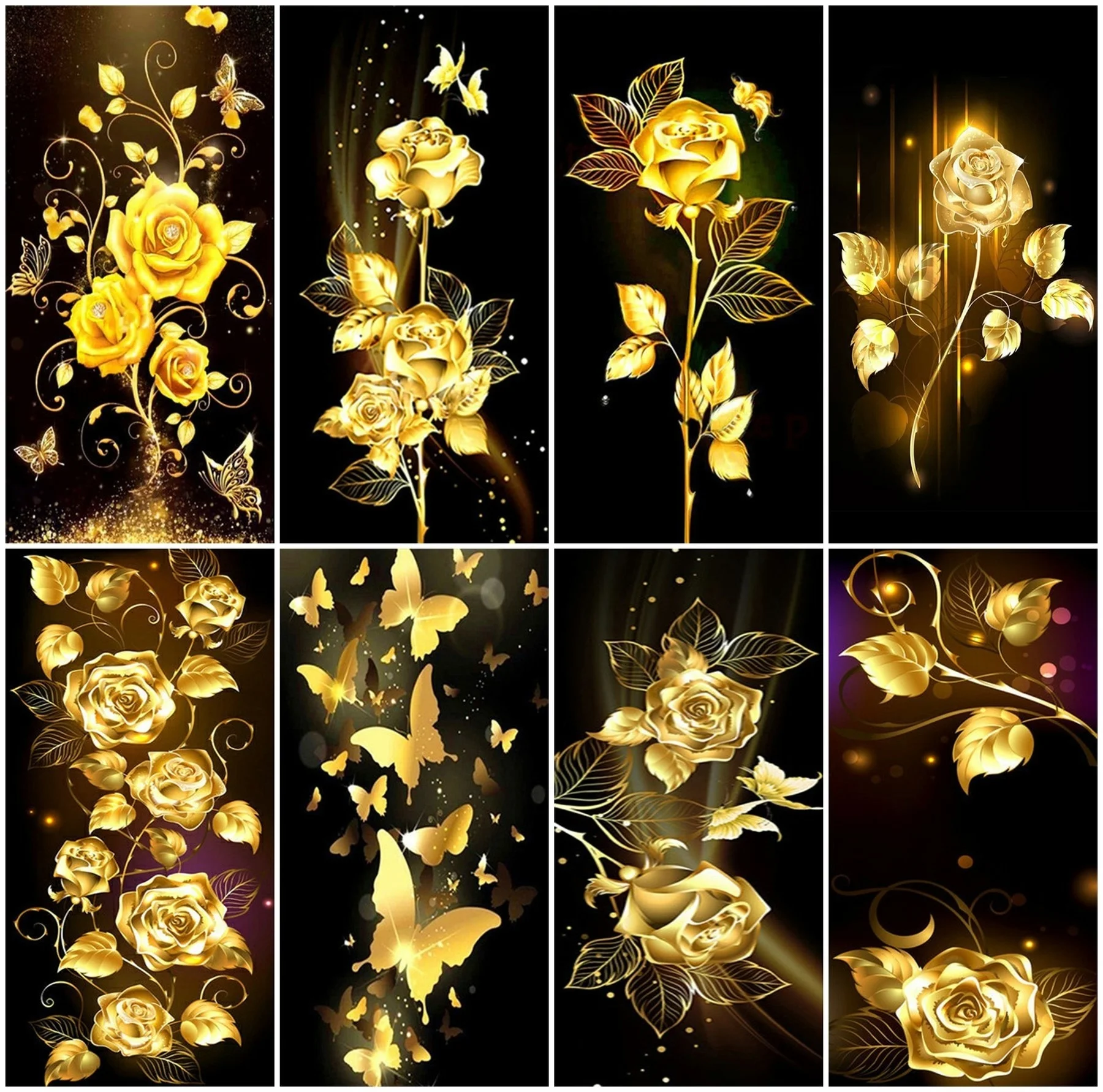 HUACAN Diamond Painting New Golden Flower 5D DIY Diamond Emb
