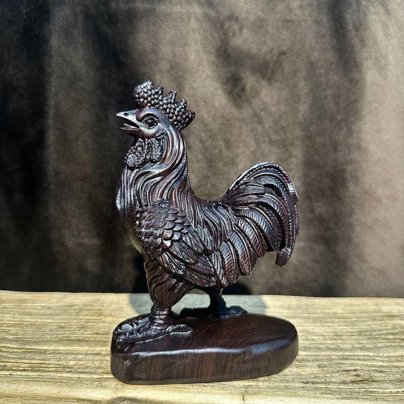 Rosewood Carved Twelve Zodiac Wooden Rooster Ornament Home Living Room TV Cabinet Decoration Craft Housewarming Gift
