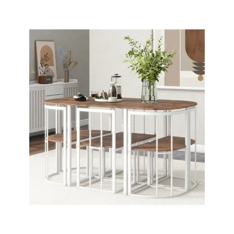 ZHENXIANG 7 Piece Faux Marble Kitchen Dining Room Table Set with Chairs of 6, with Industrial Table and Chairs with Metal Frame