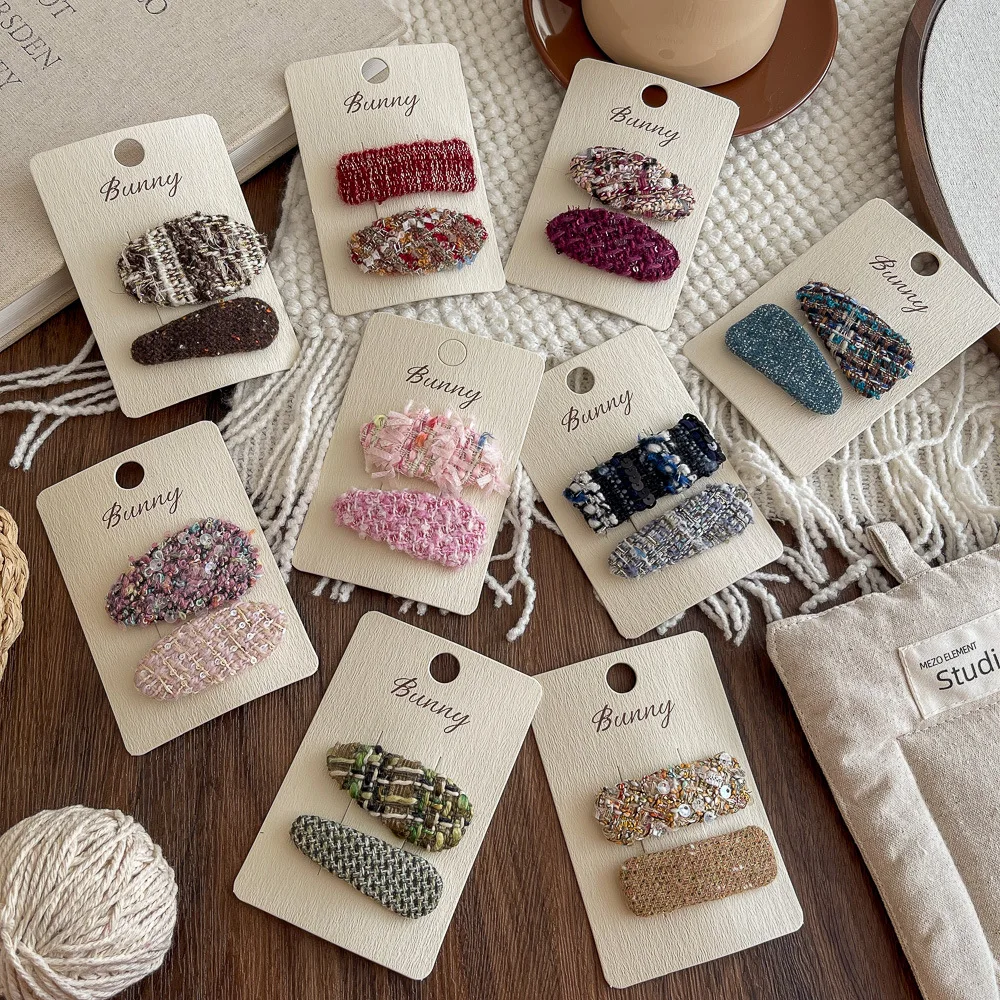 

2pcs Knitted Geometric BB Clip for Kids Children Retro Bangs Side Clip Hairpin Hair Clip Girl Hair Accessories Hairpin Headdress