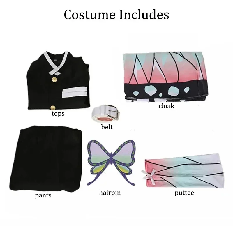 Anime Demon Slayer Kimetsu No Yaiba Kochou Shinobu Cosplay Costume Wig Kimono Women Girl Uniform Kid Outfit for Adult Children