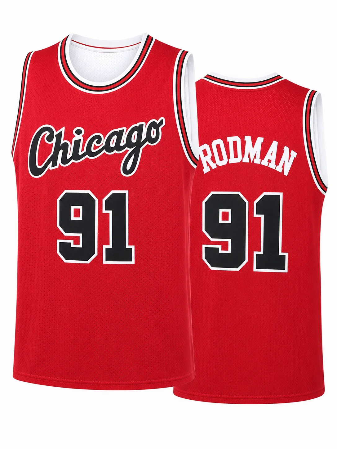 

#91 Bulls Retro Red Jersey Chicago Letter Print Breathable Mesh Sleeveless Basketball Fan Sports Tank Uniform Kids and Family