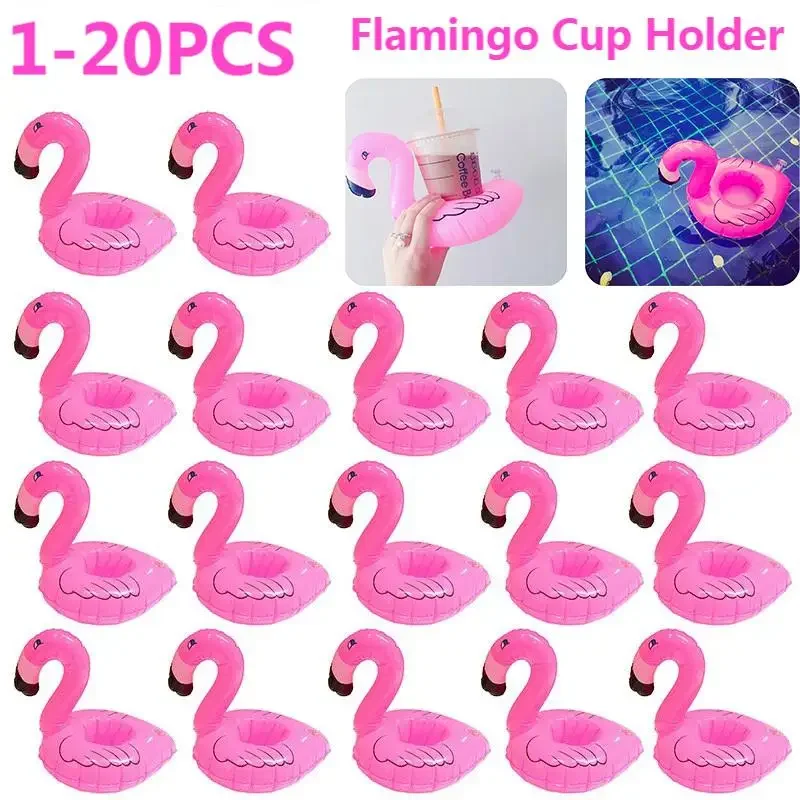 1-20 Pcs Inflatable Drink Cup Holder Tropical Flamingo Party Decoration Swimming Pool Toys PVC Floating Beverage Cup Holder Tray