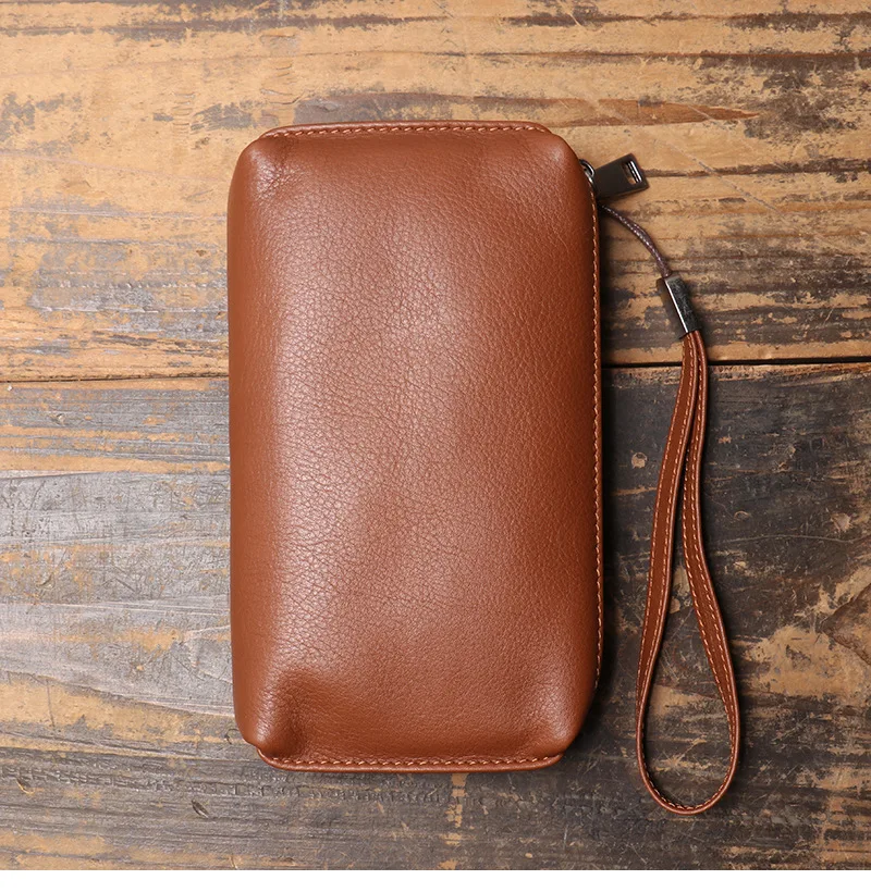 Neue Herren-Clutch aus echtem Leder, weiche Leder-Reißverschluss-Langbörse aus hochwertigem Rindsleder, lässige Handtasche – Detail 4