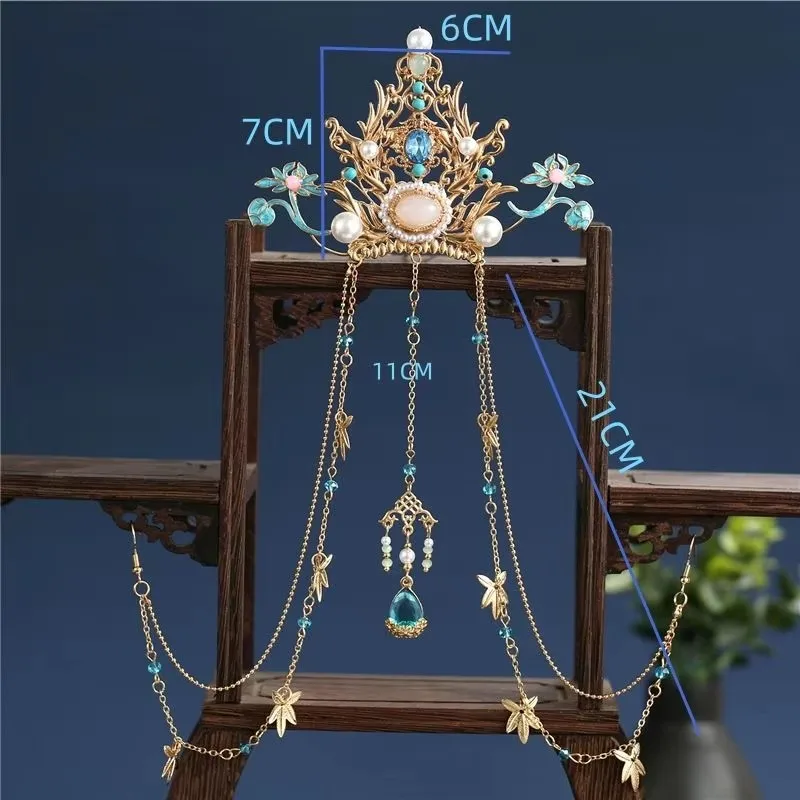 أغطية رأس نسائية زهور زرقاء مع زخارف شعر بشراشيب معدنية