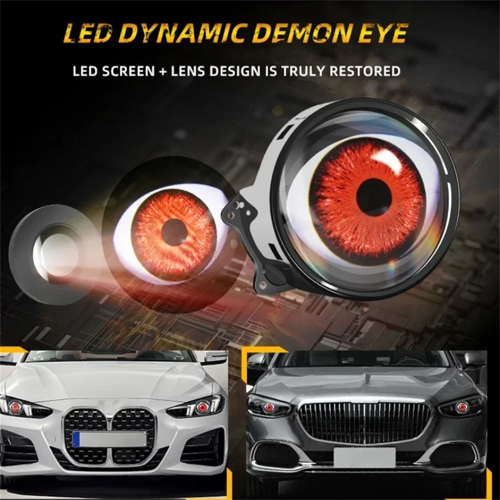 2PCS Devil Eyes LED Headlights Dynamic LED Car Headlight Motorcycle Front Spotlight Angel Eyes Lenses for Car Headlights