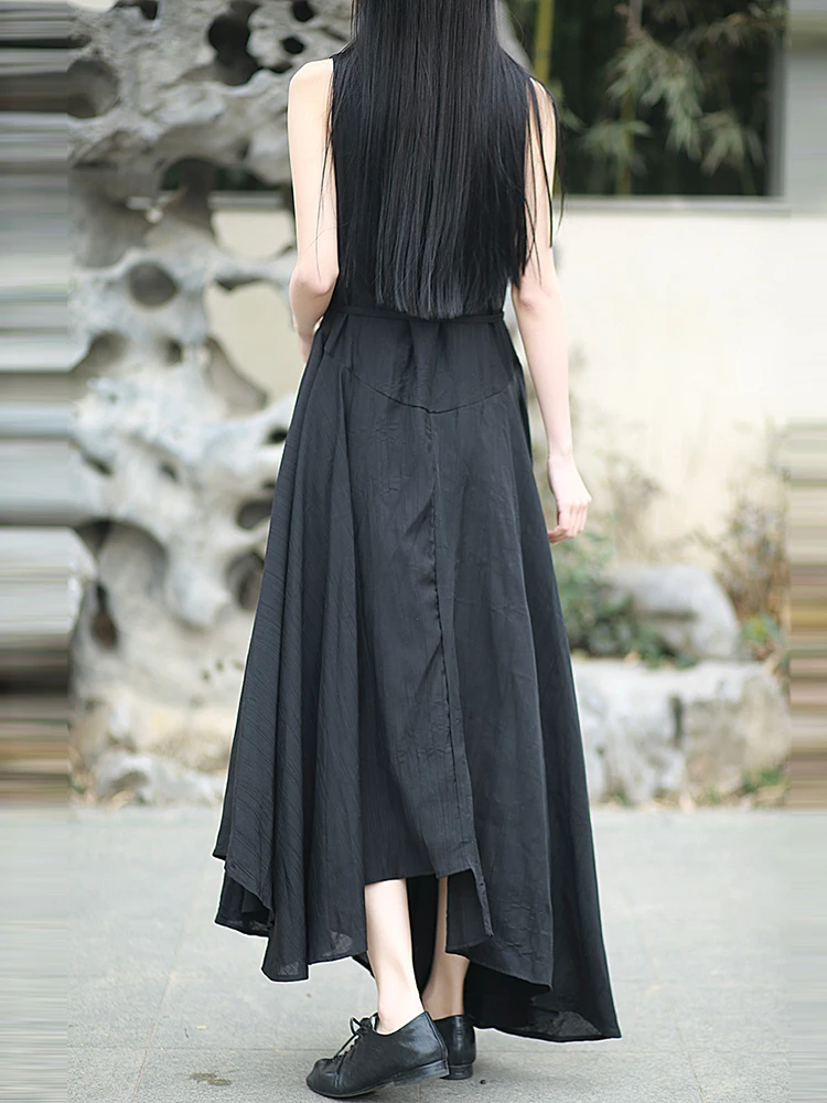 Women Casual A-line Dress New Arrival 2025 Summer Vintage Style V-neck Plain Color Loose Female Holiday Long Dresses