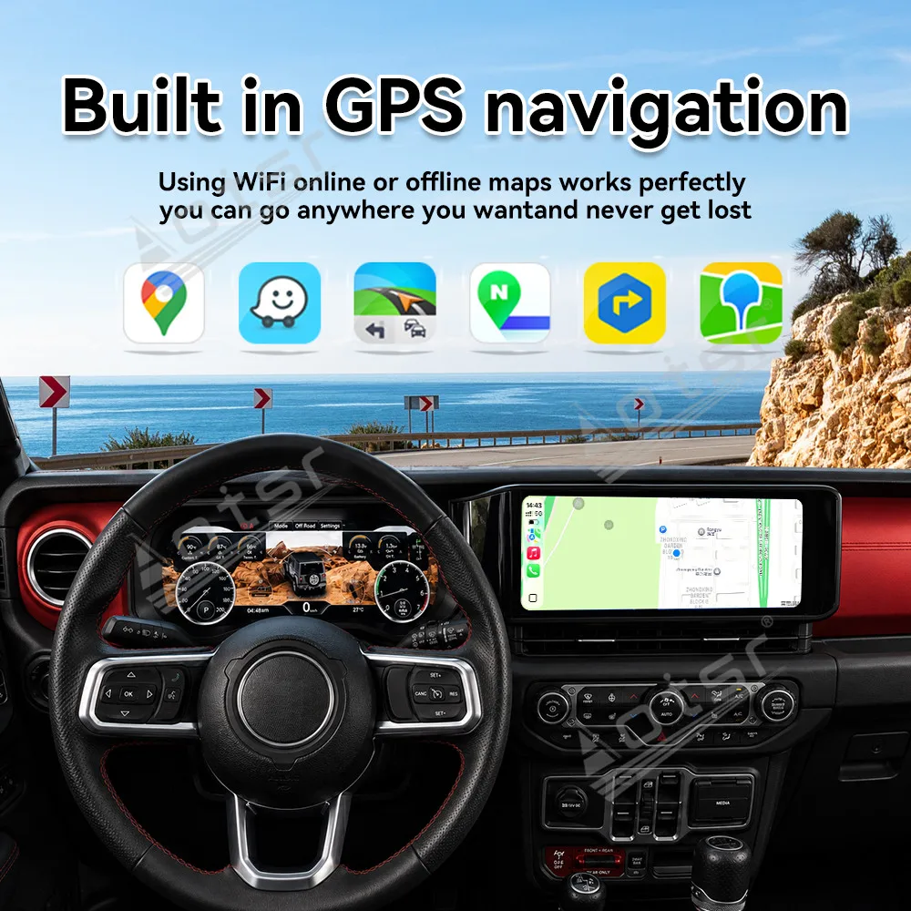 Android 12.3'' Car Multimedia Display For Jeep Wrangler JL Rubicon Gladiator 2018‑2023 Car Radio GPS Navigation Carplay Screen