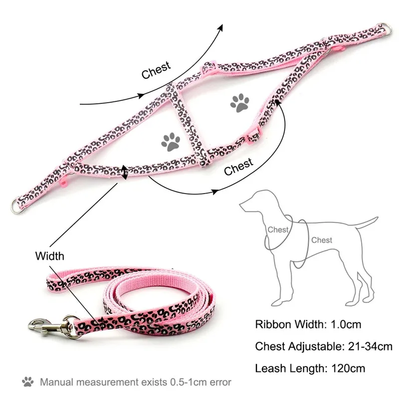 Dog Harness and Leash Fashion Leopard Chest Strap Collar for Kitten Walk The Dog Accessories Chihuahua Vest Anti-lost