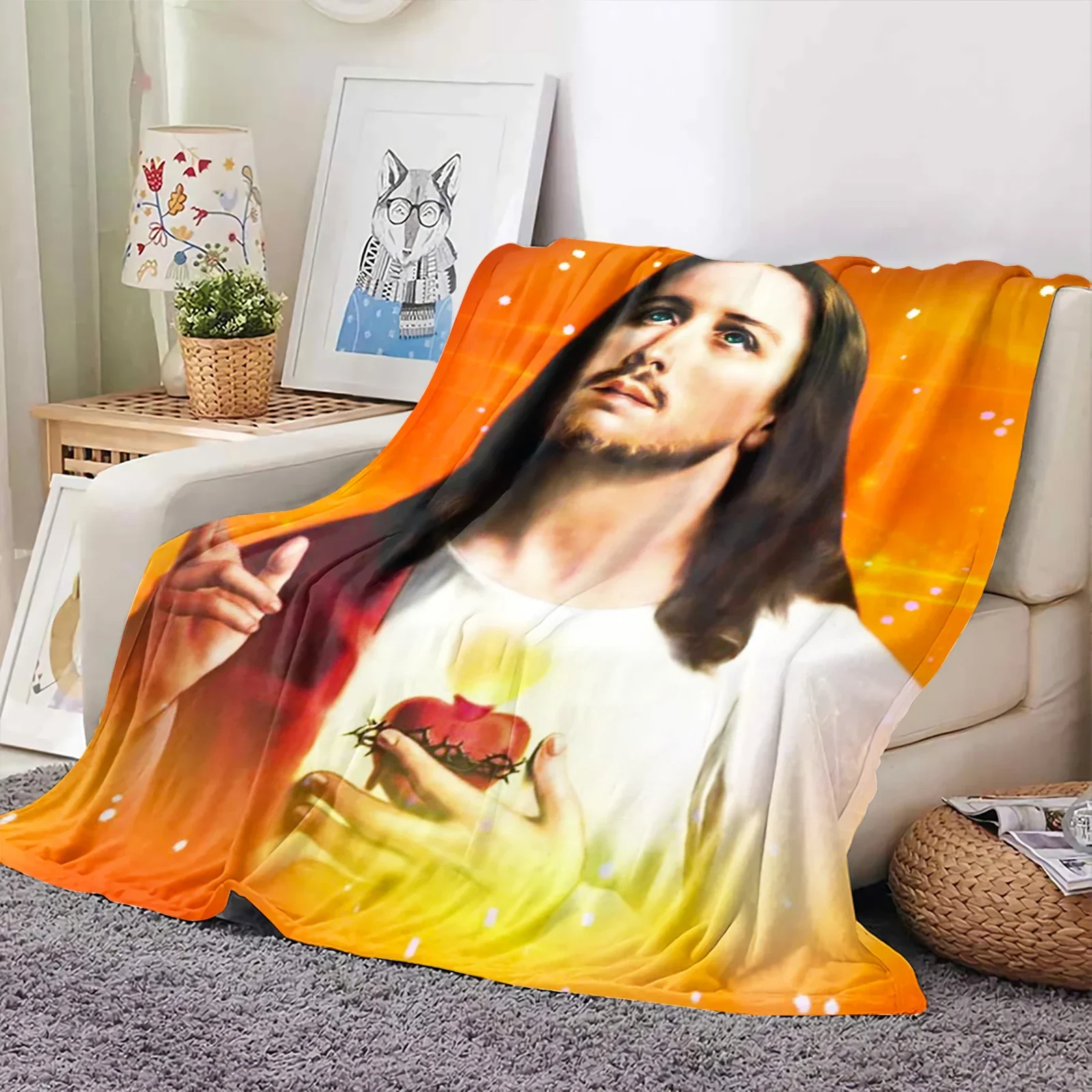 Jesus Flannel Blankets Gifts For Christianity Followers 3D Printed Throw Blanket Office Nap Baby Comfort Quilts 5 Size