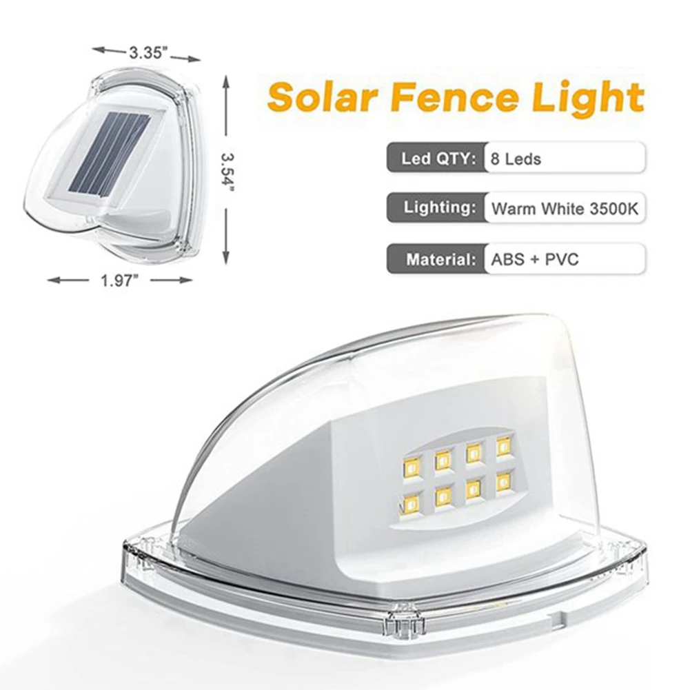 4Pack Solar Fence Lights Outdoor Waterproof 8 LEDs Outdoor Wall Lights Solar Powered Deck Light Decorative Warm Light