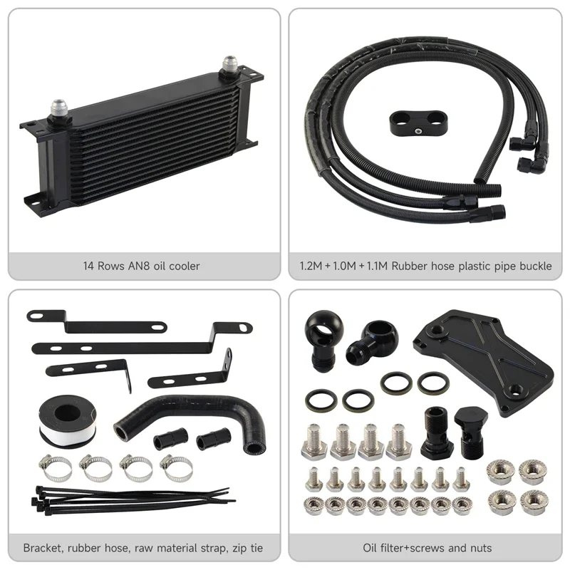 Oil Cooler 14 Row AN8 Kit For VW Audi VAG Golf GTI /R MK7 DQ381 DQ380 DQ500 7DSG 2.0 TSI Engine Aluminum