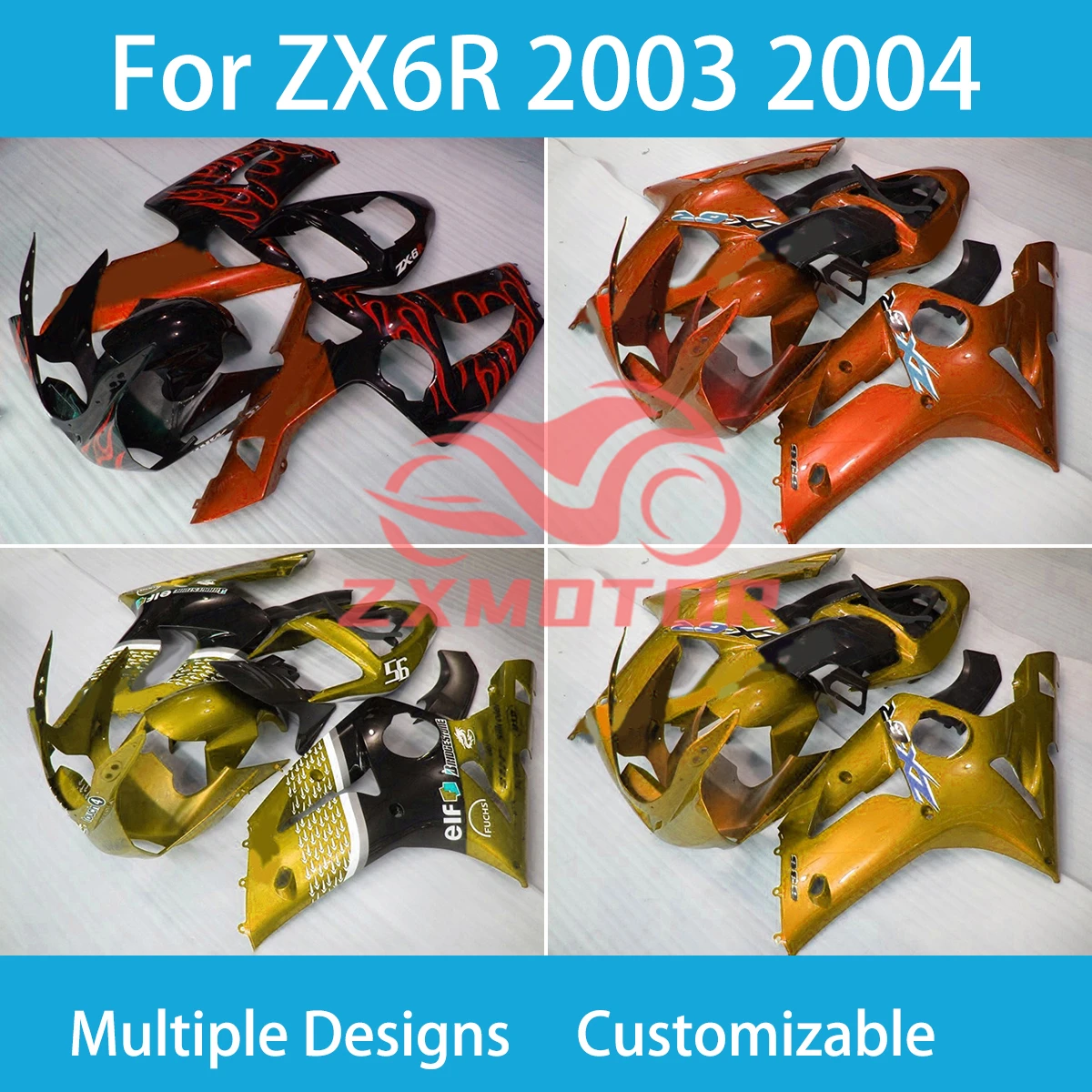 

Free Custom Fairings for Kawasaki Ninja 636 ZX6R 03 04 Motorcycle Fairing ABS Plastic Body Kit ZX 6R 2003 2004