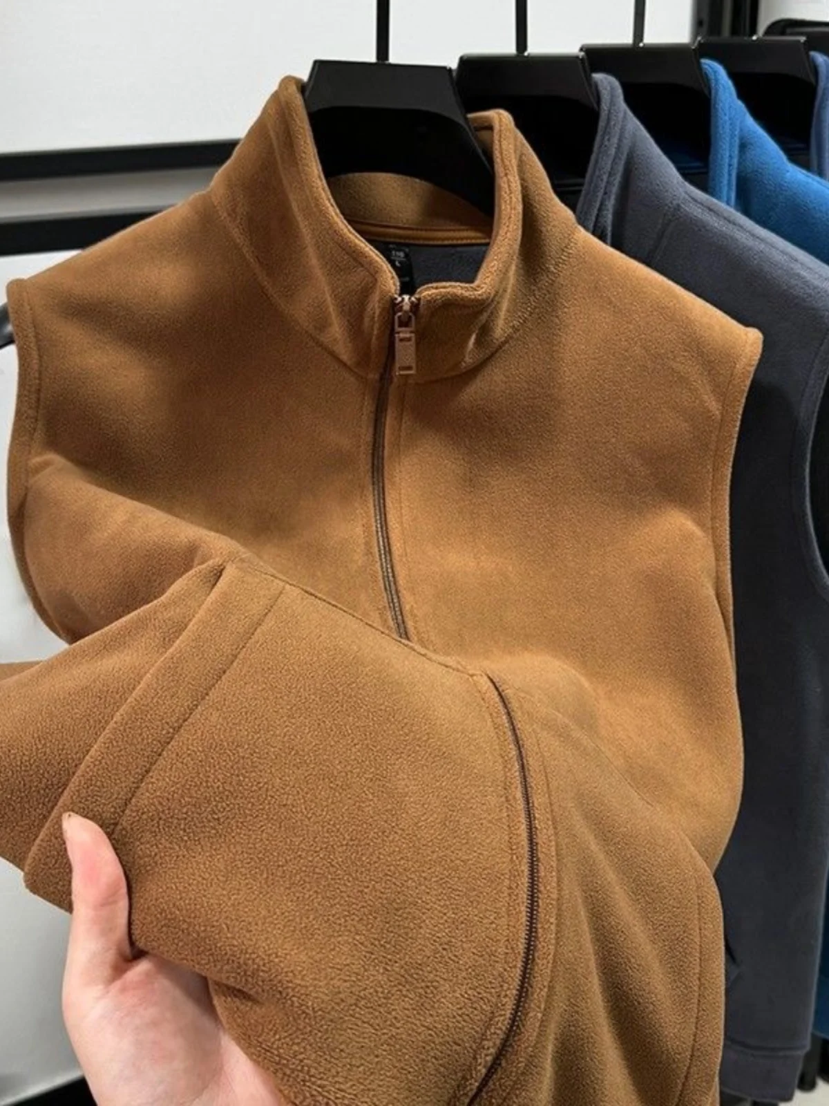 

Thiened Fce Double-sided Zipper Closure Stand Collar Vest Men's Autumn Winter Warm Outerwear Cardigan Sle Jaet