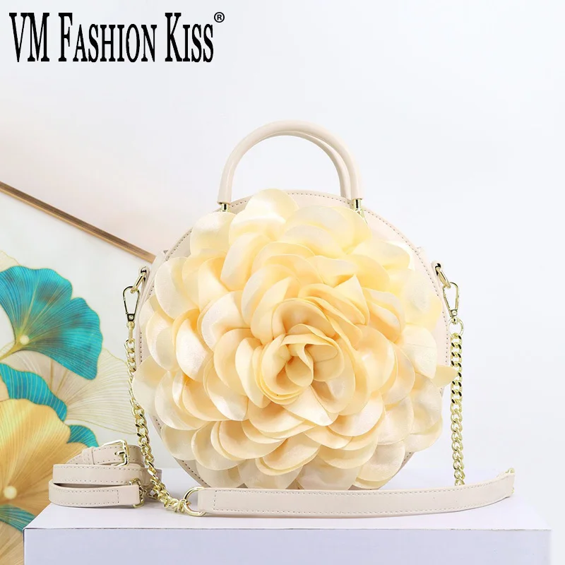 

VM FASHION KISS Women's Petal Circular Bags Top Handle Bag High Quality Pu Leather Shoulder Handbag Fashionable And Versatile