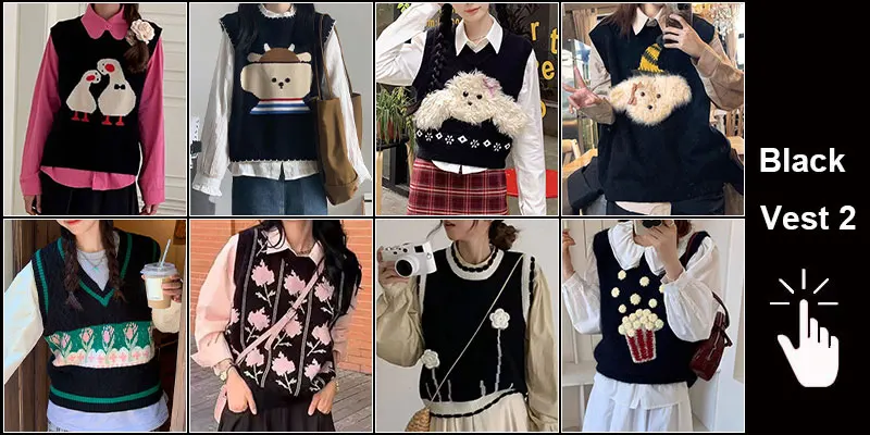 Green Knit Vest Printed Sleeveless Pullover Oversized Women Sweater Vest 2026 New Y2K Vintage Knitwear Women's Autumn Clothing