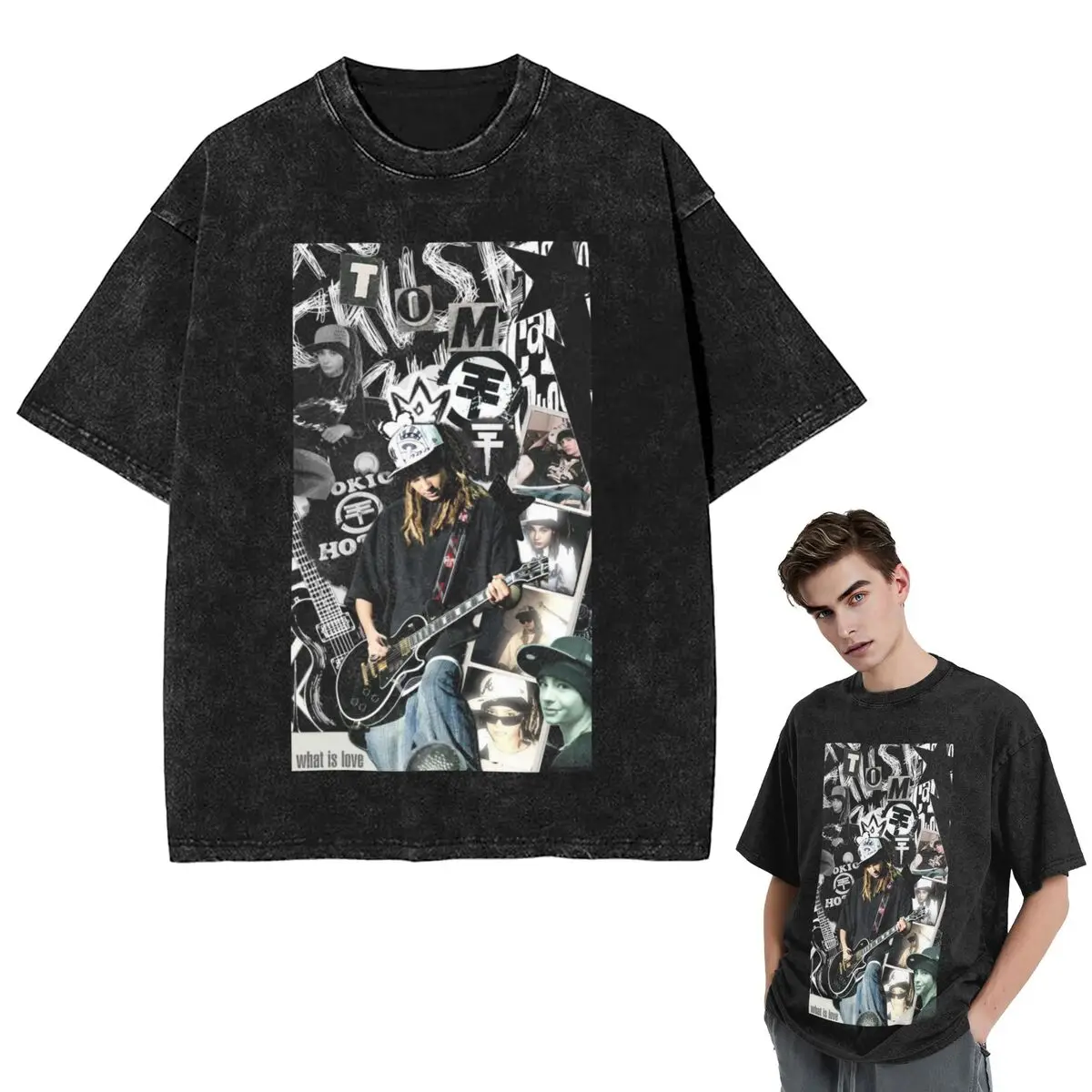 

Streetwear T-Shirts Tokio Hotel Tom Kaulitz Music Band Washed T Shirt Short Sleeve Hip Hop T-Shirt Tops Tees for Men Women