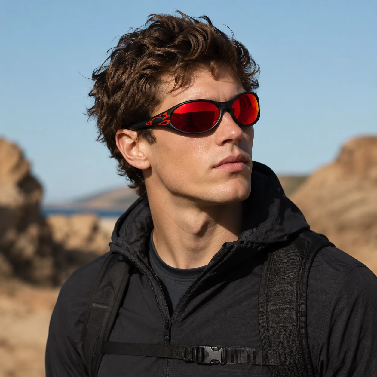 

Unisex Polarized Sports Sunglasses for Running & Marathon UV400 Outdoor Driving Sun Glasses TR Frame, Black Lenses Flame 9133