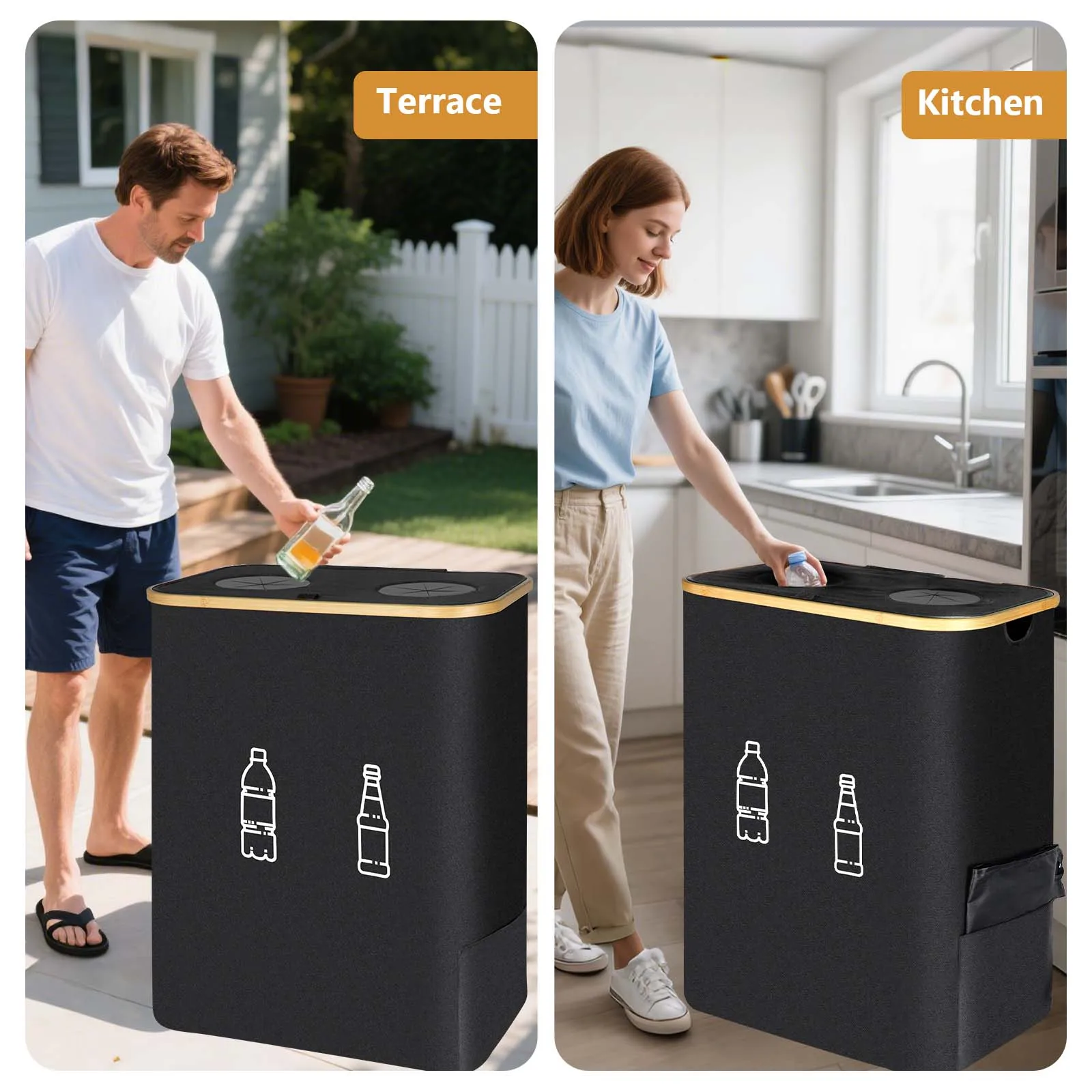 160L/105L Großer Leergut-Aufbewahrungskorb mit Innentaschen, Abwasserflaschen-Sammelbeutel, Faltbarer Recycling-Behälter, Recyclebarer Flaschen-Organizer, Mülleimer – Detail 5