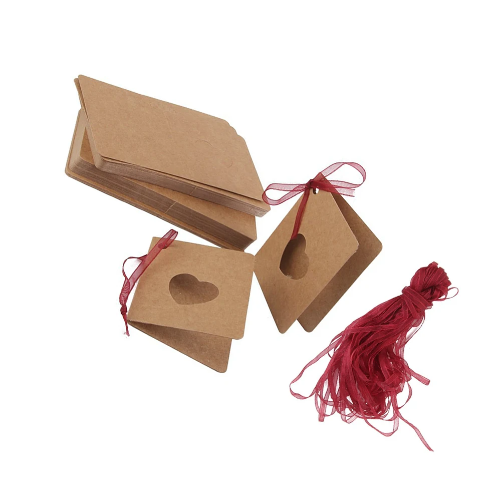 

150 Pcs Heart Tag Lable for Wedding Birthday Decoration The Gift Kraft Paper Hanging with Red Rope