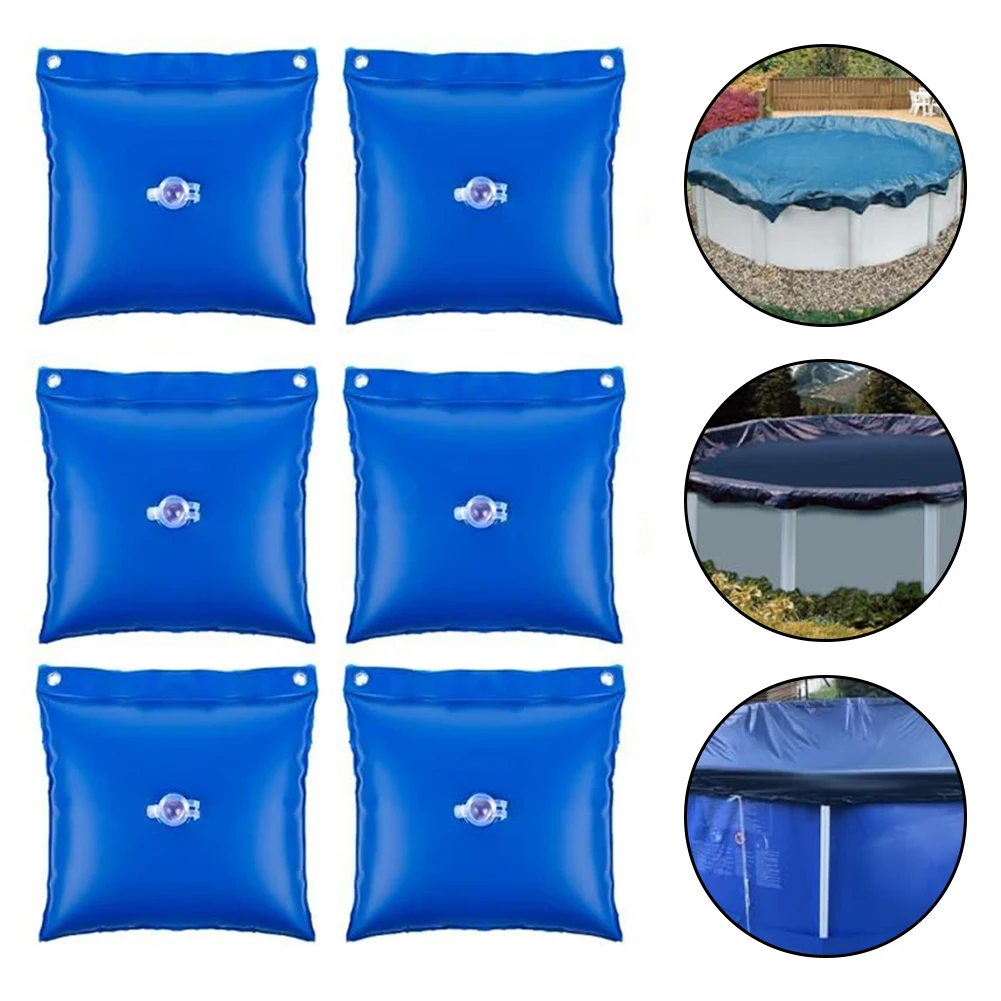 6 Piece Pool Cover Weights Water Bags with Leak for proof Seal and Hooks for Above Ground Pool Covers to Keep Cover Firmly in