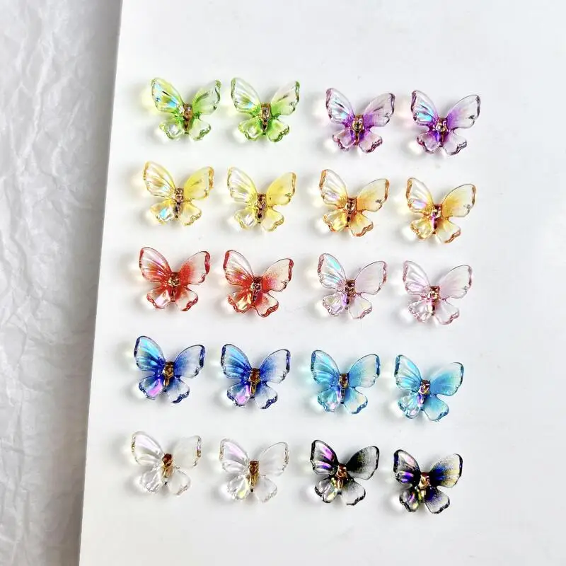 30Pcs Simulated Transparent Resin Butterfly Nail Art Decorations 3D Gradient Colorful Butterfly Aurora Nail Charms for DIY Nails