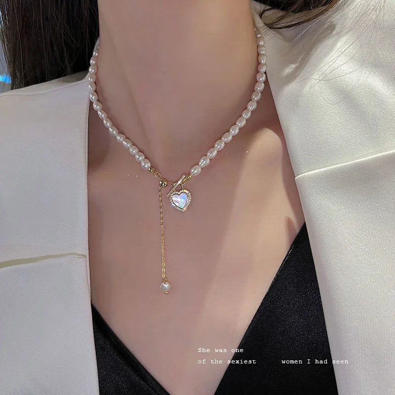 2023 New Fashion Kpop Pearl Choker Necklace For Women Clavicle Heart Pendant Chain Elegant Charm Wedding Pendant Jewelry Gifts