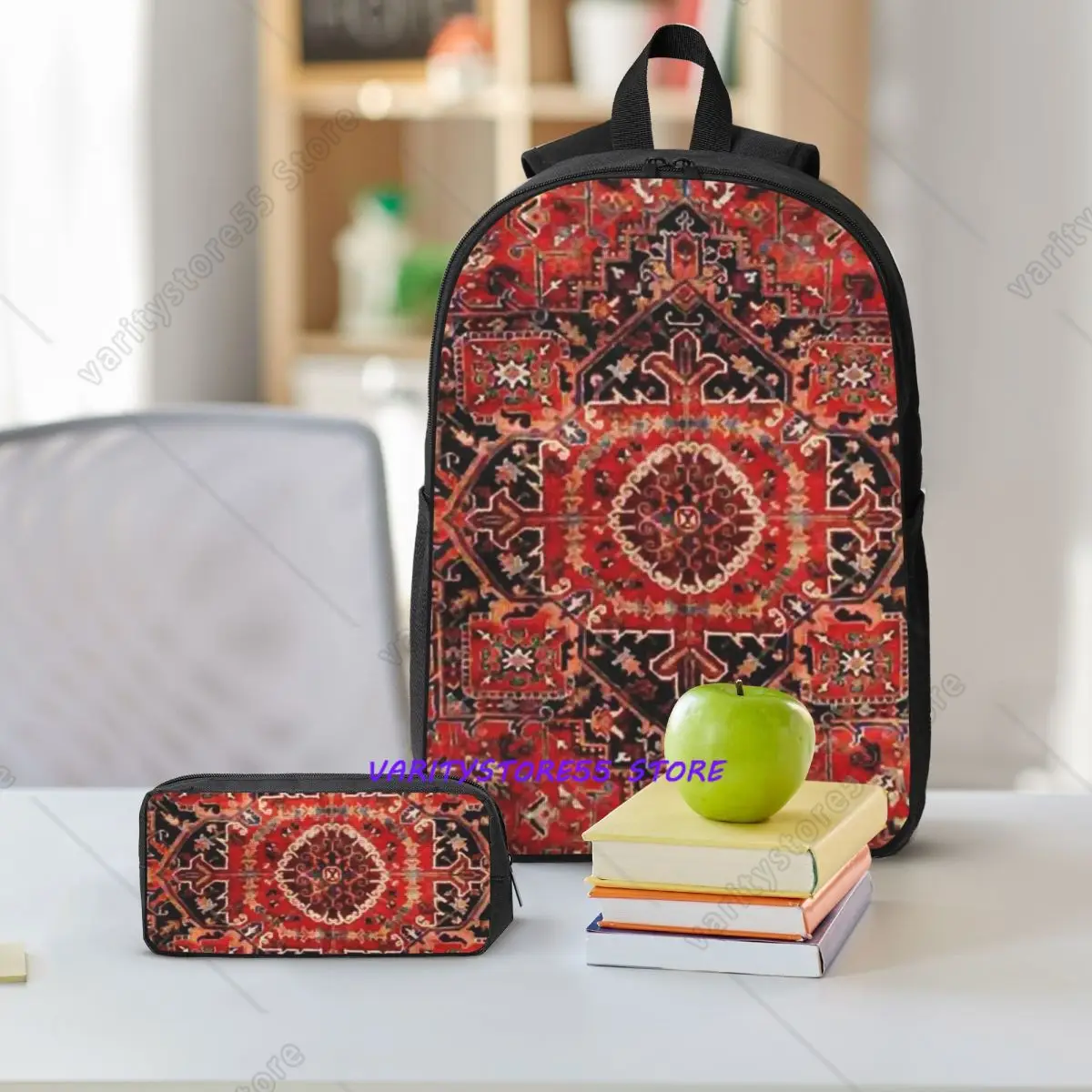 Antique Vintage Boho Persian Backpack Student BookBag School Bag Shoulder Bags 3ps Insulated Lunch Bag Pencil Case