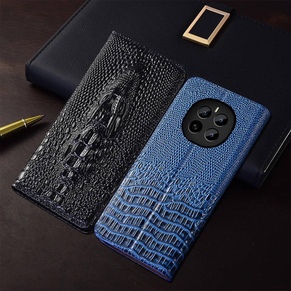 

Crocodile Head Genuine Leather Flip Case For Honor Magic 7 8 Pro Lite Phone Cover Card Cases Scratch Proof