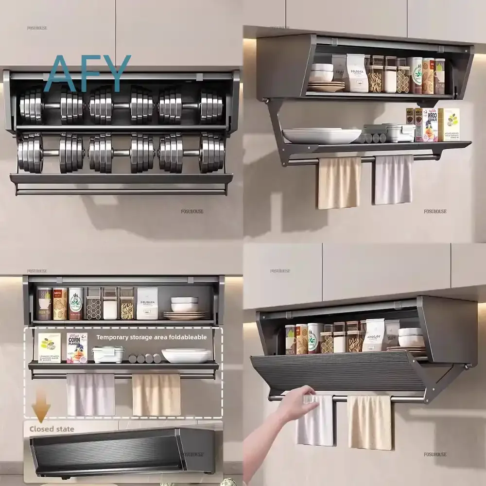 Double-layer Simple Kitchen Cabinets for Transparent Drop-down Door Metal Cabinet for Modern Household Furniture for Island