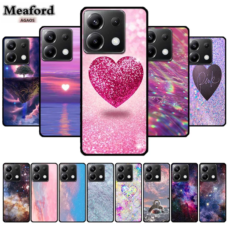 Lovely Painted Phone Case for Poco X6 Black Edge Cover Funda for Xiaomi Poco X 6 Soft Fashion Luxury Coque Colorful Back Shell