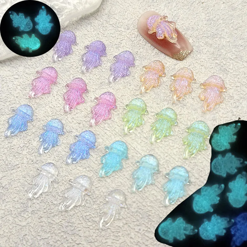 

50Pcs Luminous 3D Acrylic Nail Art Jellyfish Charms Glow In The Dark Kawaii Accessories For Nails Decoration Manicure Supplies