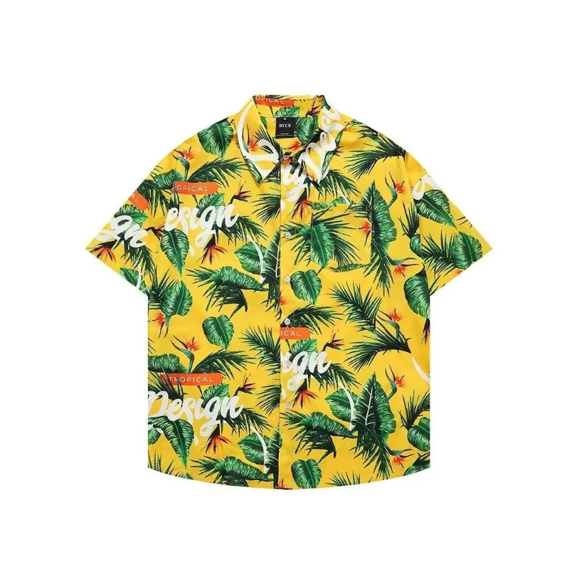 

Ins Vintage Sense of Short-sleeved Floral Shirt Men Thai Hawaiian Vintage Shirt Handsome Jacket Tide Flower Color Painting