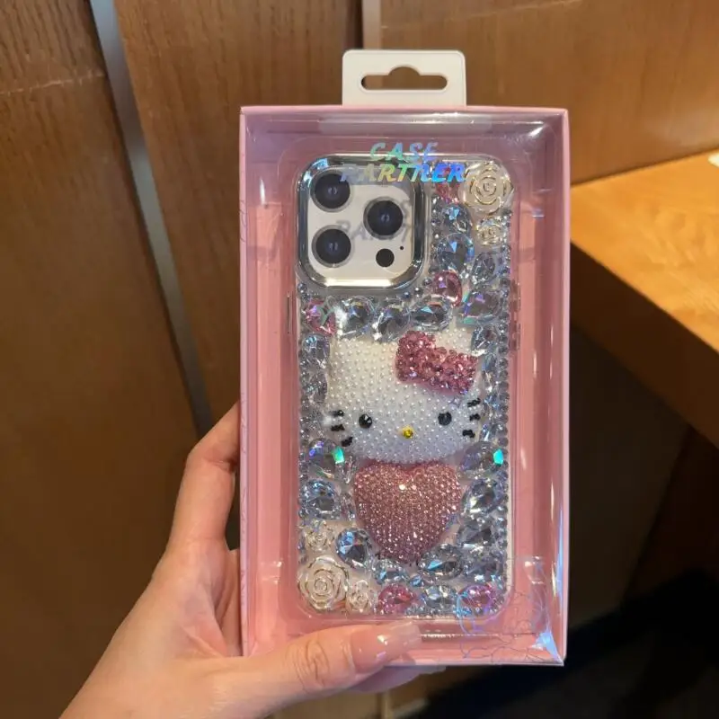لطيف Kt حجر الراين قضية الهاتف المحمول Kawaii مرحبا كيتي 16 برو ماكس 15 14 سانريو أبل جراب هاتف الراقي صديقة مهرجان هدية