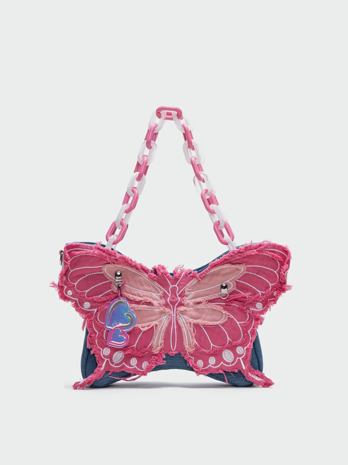 Original Denim Butterfly Contrasting Bag Acrylic Chain Single Shoulder Crossbody Shaped Dopamine Underarm Bag