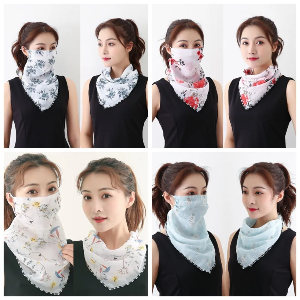 Scarf Anti-UV Sunscreen Face Mask Thin Sleeves Breathable Face Cover Mask Chiffon Summer Mask Sleeves Set Women's